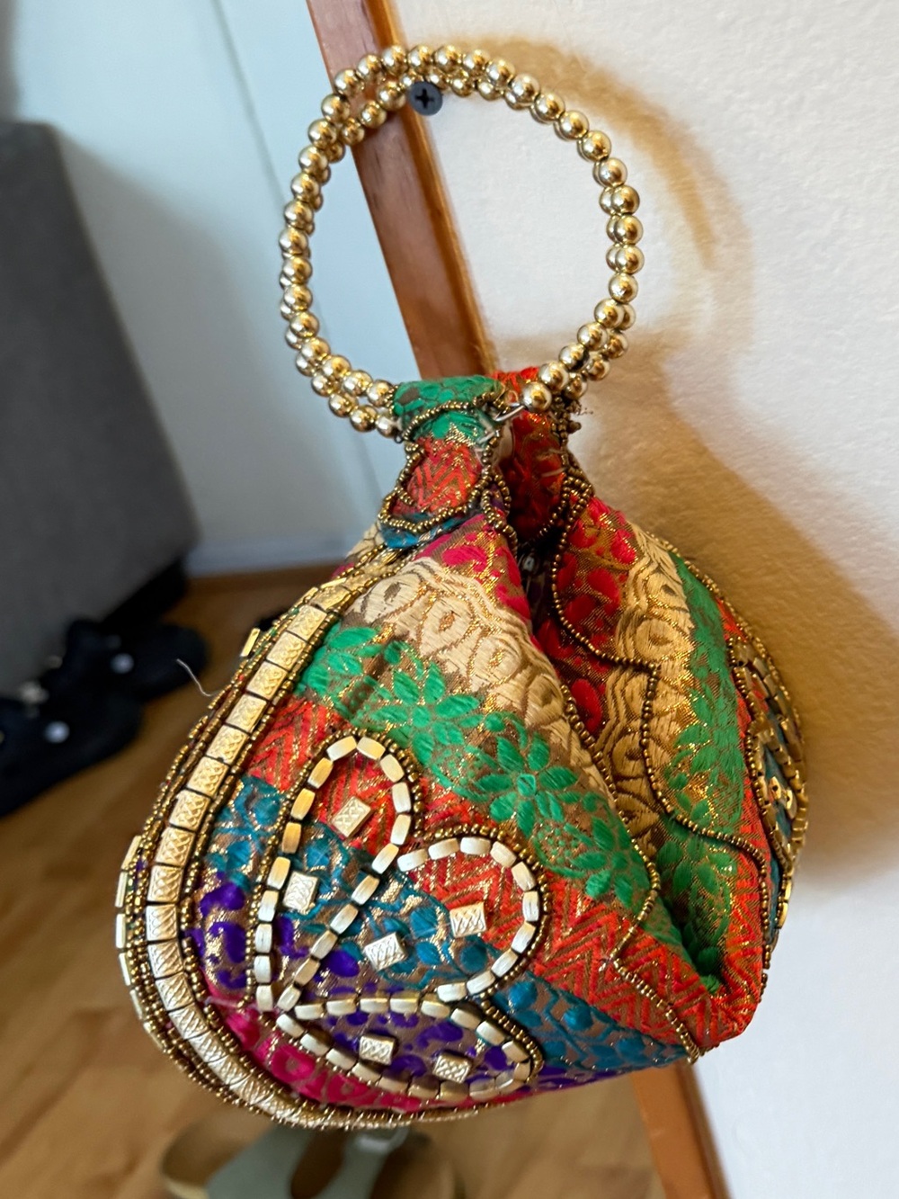 Embellished Multicolor Beaded Wristlet Bag